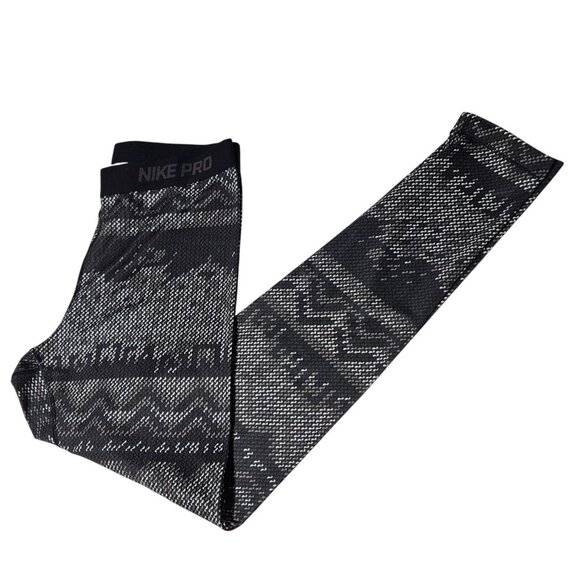 Nike Pro Dri-Fit Patterned Leggings Womens Size XL Full Length Black White - Picture 1 of 7